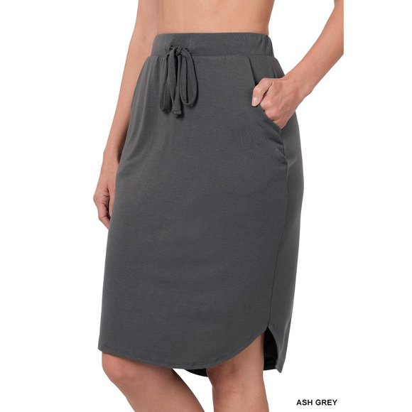 Zenana Drawstring Skirt with Pockets Ash Grey - Picture 1 of 1